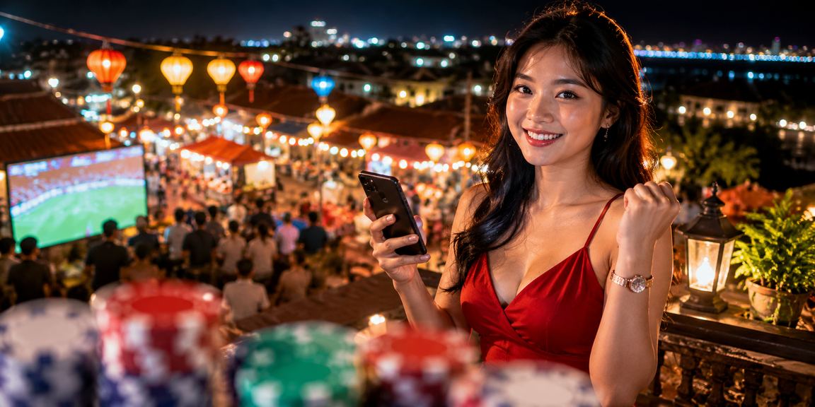 Khung cảnh chợ đêm Ninh Bình với người hâm mộ theo dõi kết quả bóng đá và đặt cược trực tuyến